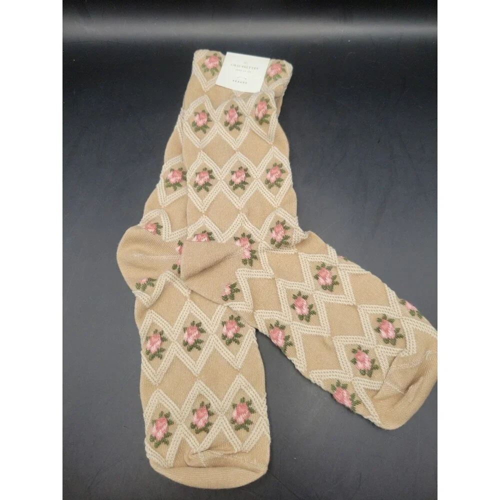 Sézane Julia Socks Vintage Rose Blush/ Beige Cotton Blend One Size France